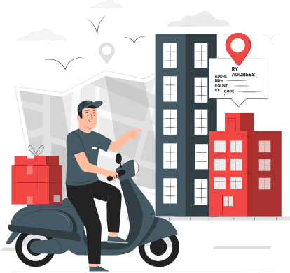 Food delivery rider on scooter with delivery address